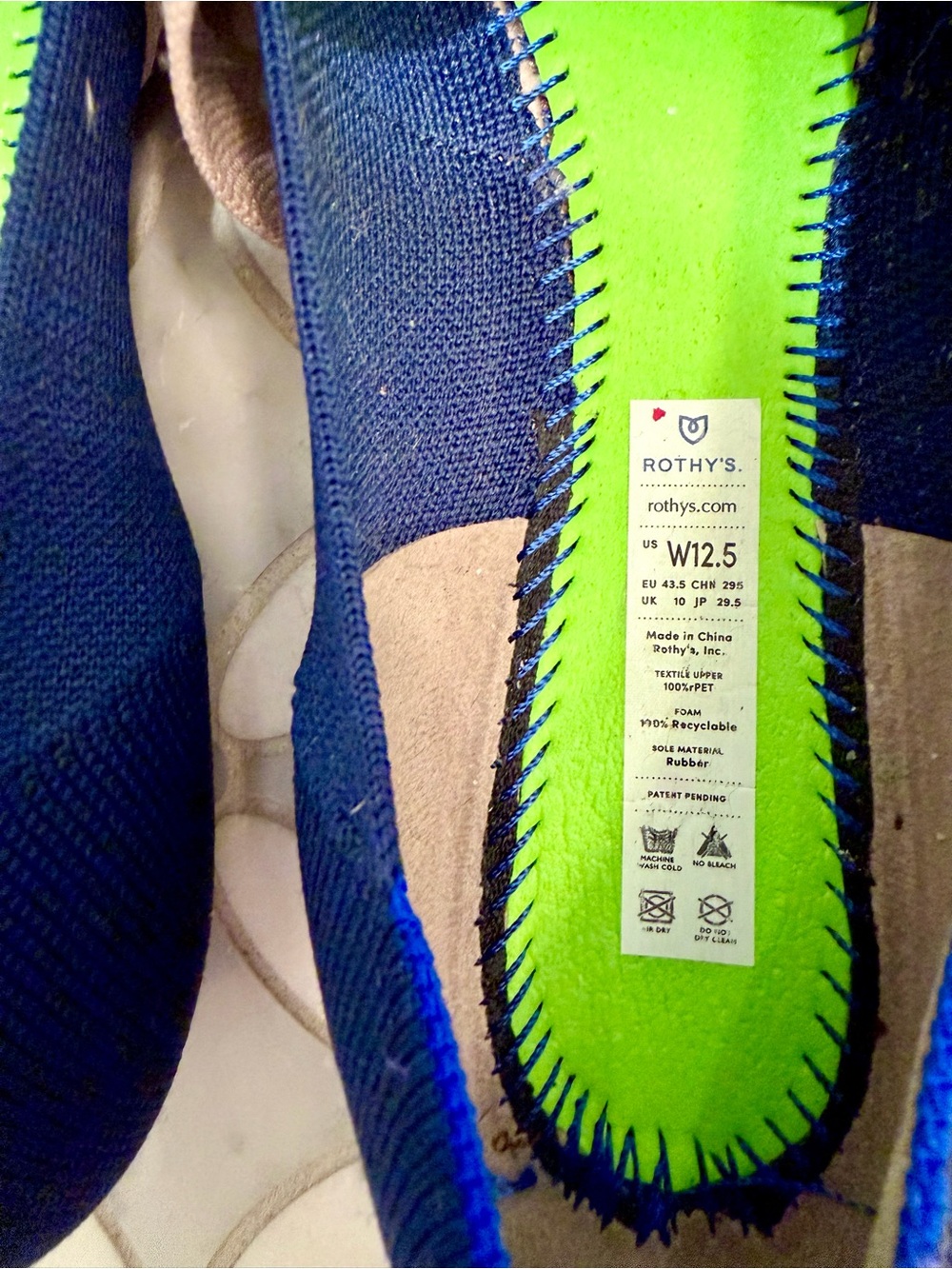 Rothy's The Mary Jane Pointed Toe Flat Sapphire Blue Tan Bow Size 12.5 - Picture 5 of 11